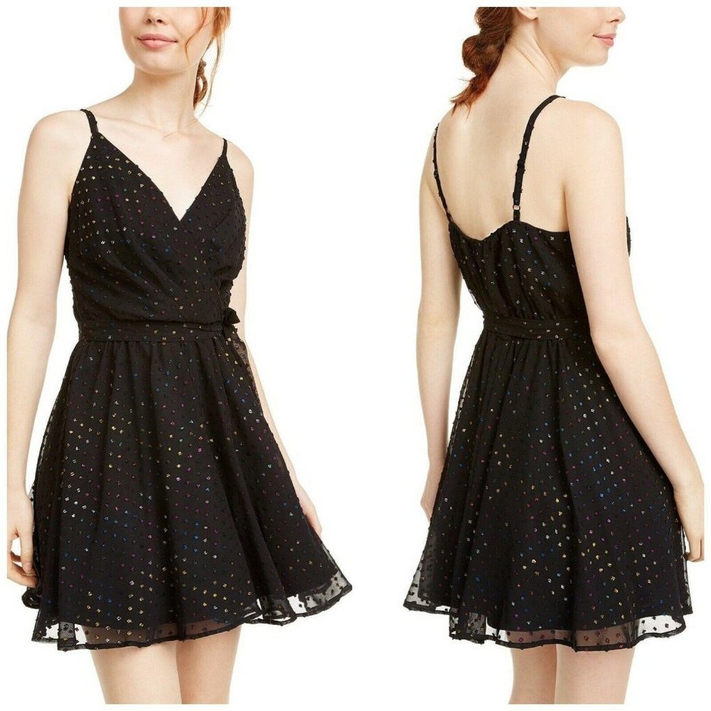 As U Wish Juniors Size 3 Multicolored Metallic-Dot Chiffon Dress Spaghetti Strap